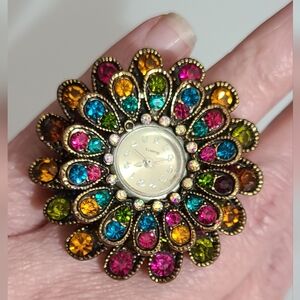 3D watch ring flower stretchy colorful Rhinestones layered sparkly stunning